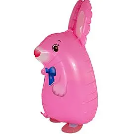 cute pink rabbit balloon with walking air pet design