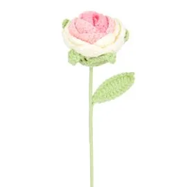 Pink and White Crochet rose single flower for bouquets and home decor