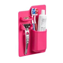 Soporte de silicona Pink Mighty para cepillos de dientes y pequeños artículos de baño