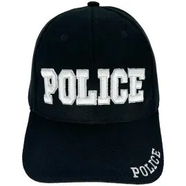 POLICE Embroidered Black Baseball Caps in bulk