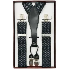 wholesale patterned black suspenders with blue dots in a box