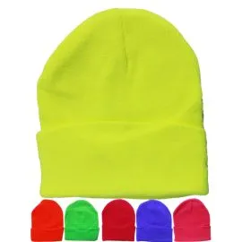 Unisex Plain Mix Neon Color Beanie Hat