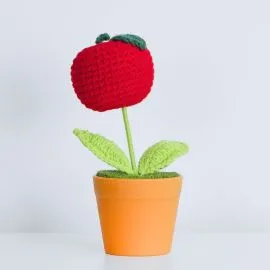 Juicy red crochet apple flower in vase