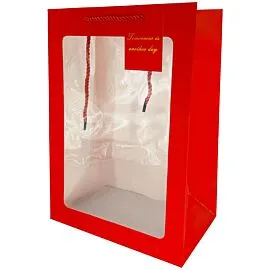 red gift box with transparent window