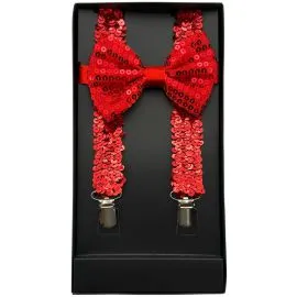 red sequin suspender bowtie sets bulk options for party and events