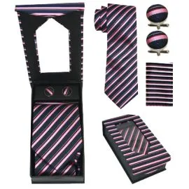 Conjunto de corbata a rayas en negro y rosa