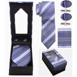 Conjunto de corbata a rayas azules