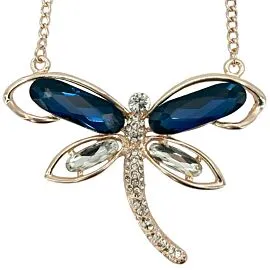 royal blue and silver diamond beaded dragonfly necklace on display