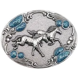 Running Horses Turquoise Bead Belt Buckle