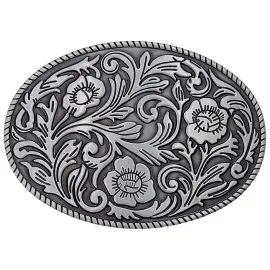 Silver Floral Western Belt Buckle