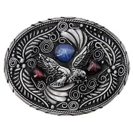 Soaring Eagle Belt Buckle - Silver Floral Design with Turquoise Beads