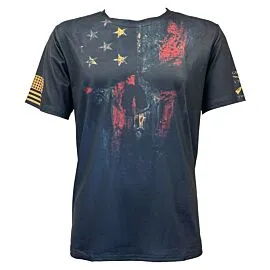 Western Graphic Tees for Men - Patriotic Skull Print on Black Short Sleeves