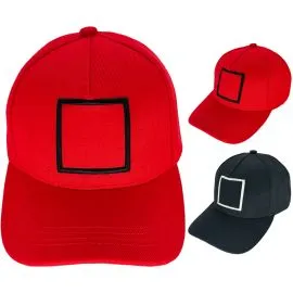 square embroidered black and red caps in bulk