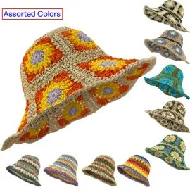 Wholesale Straw Crochet Bucket Hats in bulk with assorted colors and styles