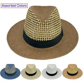 Men's Straw Summer Hat - Wide Brim Hat with Black Strip Assorted Color