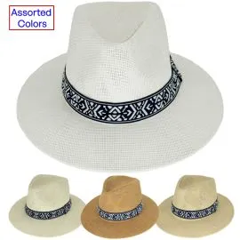 Wholesale Panama Hats in Bulk with Western Blue Hatband