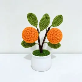 Crochet Tangerine Flower in Pot