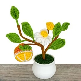 Cute Crochet Mandarin and Flower Tree in Pot