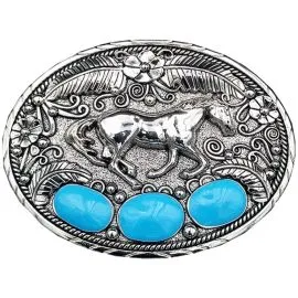 Bulk Belt Buckles - Silver Horse Buckles with Turquoise Beads