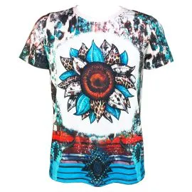 Turquoise Sunflower Western T shirts wholesale - front side