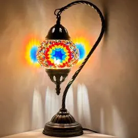 Wholesale Vibrant Petal Flower Rainbow Swan Neck Handmade Mosaic Glass Lamp