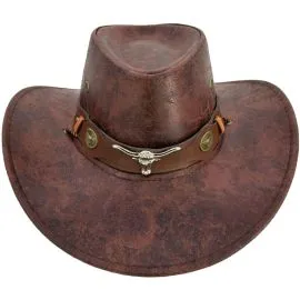 Wholesale brown leather cowboy hats in bulk front image