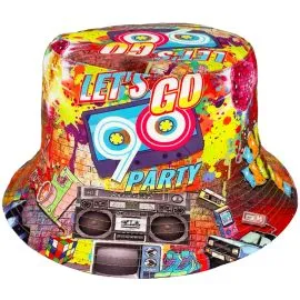 Let's go Party Design 90s Bucket Hats - Red and Yellow Multicolor Music Pattern