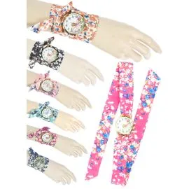 Relojes de moda vintage con pulsera envolvente con diseño floral para damas