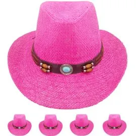 Pink Cowboy Hats with Turquoise Beaded Band in Bulk