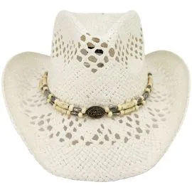 White Cowboy Hats with Breathable Design and Vintage Hatband