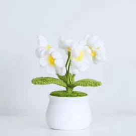 White Crochet Daisy Flower in Pot - Cute Artificial Flowers in pot