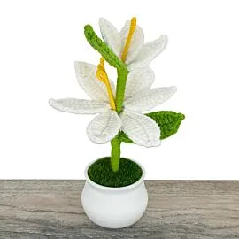 White Long Head Crochet Lily of the Valley in Pot