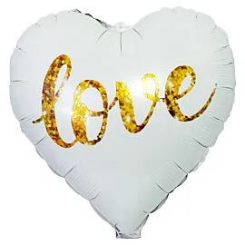 white heart love foil flying helium balloon