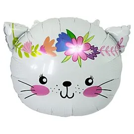 white kitten foil flying helium balloon