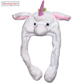 White Unicorn Hat with Moving Ears