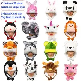 Animal Hat Set - Plush Hats with Assorted Styles | 40 pcs