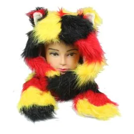 Multicolor Plush Hat with Paw Mittens