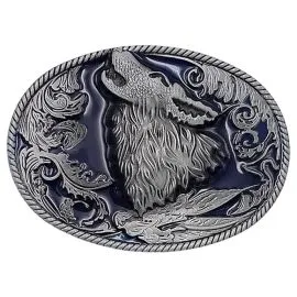 Bulk Belt Buckles - Alpha Wolf Belt Buckles Howling in Blue