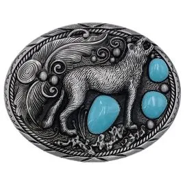 Wholesale Western Buckles - Howling Wolf Belt Buckles with Turquoise Beads