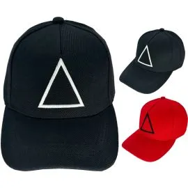 Wholesale Custom Triangle Embroidered Black and Red Baseball Hats in bulk