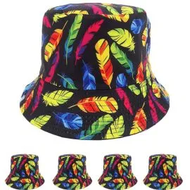 Multicolor Feathers Pattern Bucket Hat