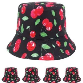 Cherries Pattern Double-Sided Bucket Hat