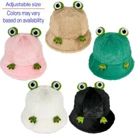 Frog Winter Bucket Hat with Plush Design - Assorted Colors