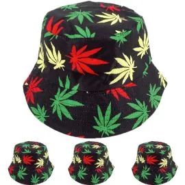 Rasta Colored Marijuana Print Bucket Hat