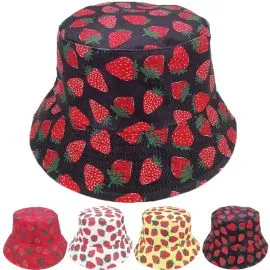 Strawberries Print Reversible Bucket Hat