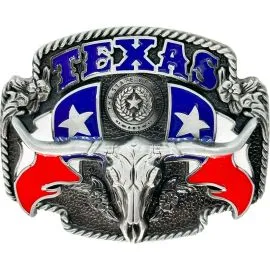 Texas Flag Belt Buckle - Confederate Flag Longhorn Design 