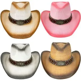 Wholesale Cowboy Hats in Bulk - Bull Buckle with Laced Leather Band