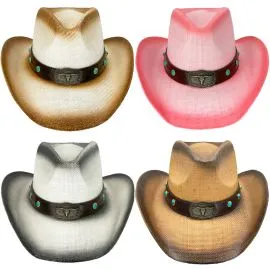 Wholesale Cowgirl Hats Bulk - Bull Buckle with Turquoise Beaded Band