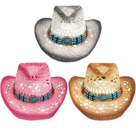 Wholesale Cowboy Hats in Bulk - Turquoise Beaded Band