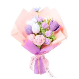 Purple Crochet Flower Mother's Day Bouquets Wholesale - Heart Flowers and Roses